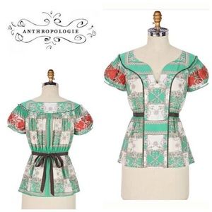 Anthropologie Floreat Container Garden Silk Blouse